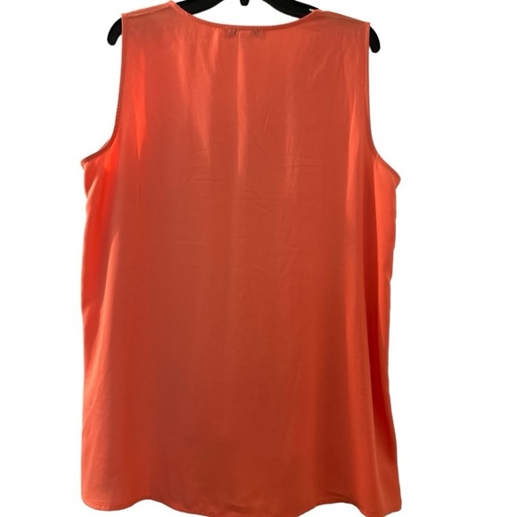 FEVER sleeveless top, full cut size Large.   Tangerine color, deep V Neck Pleats - Picture 2 of 4